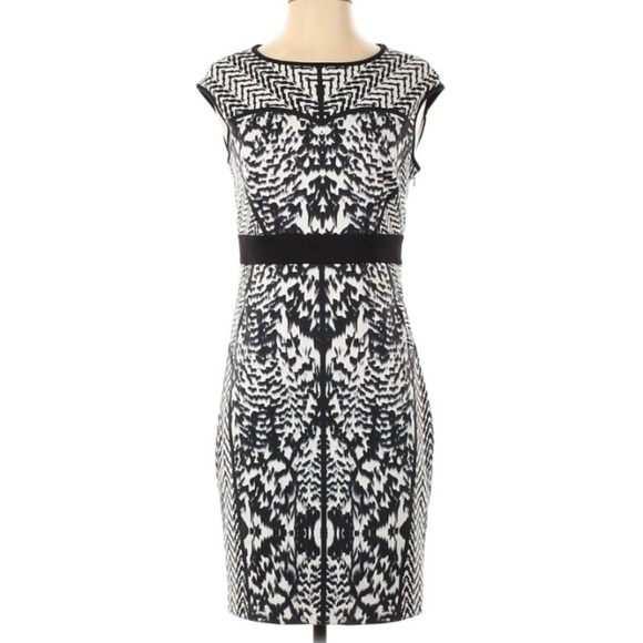 Laundry Shelli Segal abstract print fitted knit weave pencil dress women’s - Picture 1 of 11